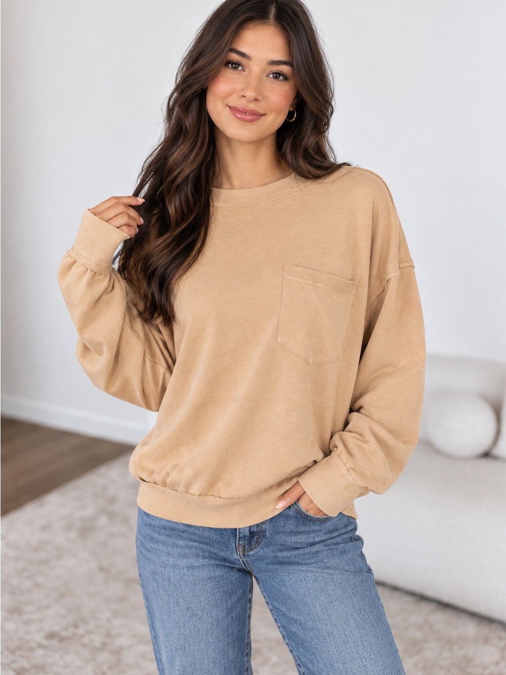 NWT Rae Mode Oversized Crewneck Sweatshirt Raw Edge Detail Size Large